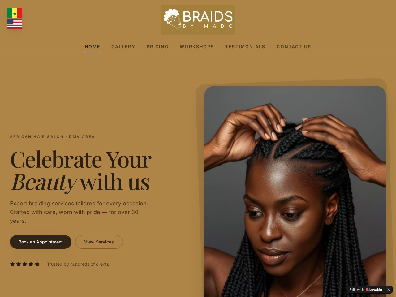 Braids by Mado homepage design by Teranga