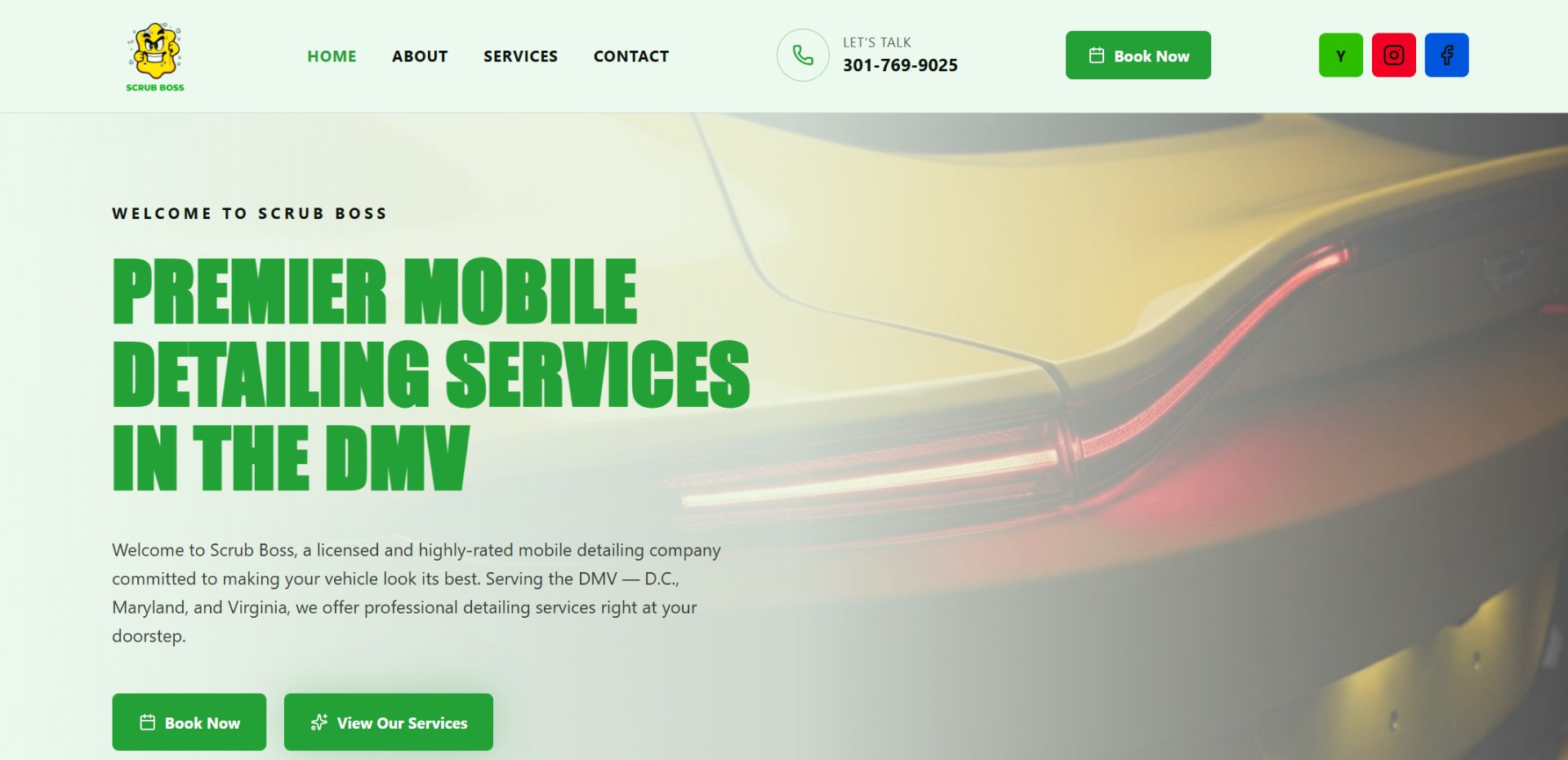 Scrub Boss mobile detailing homepage screenshot